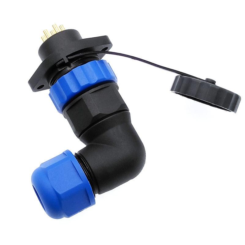 SP20 waterproof IP68 connector 2 hole flange socket angle connectors 1pin 2/3/4/5/6/7/8/9/12/14Pin 90 degree elbow.