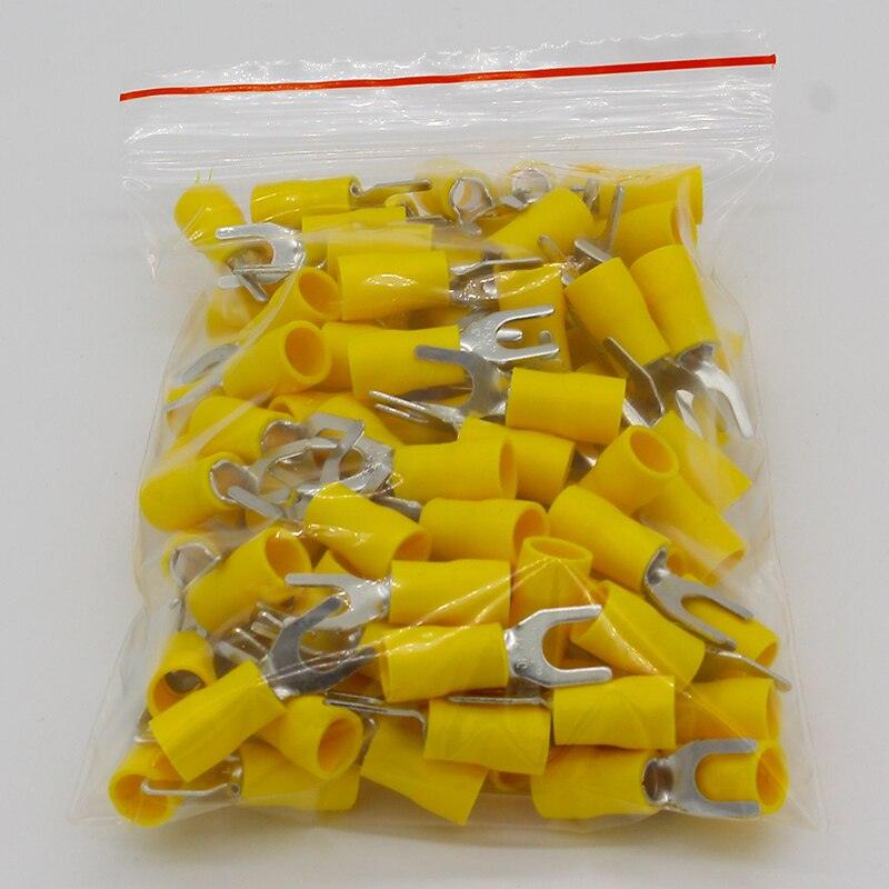SV5.5-5 Yellow Furcate Terminal Cable Wire Connector 100PCS Fork Type Insulated Wiring Terminals Yellow for AWG 12-10 SV5-5 SV.