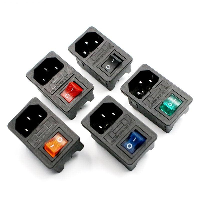 With 10A Fuse! Red Rocker Switch Fused IEC320 C14 Inlet Power Socket Fuse Switch Connector Plug Connector Red Green Blue Black.