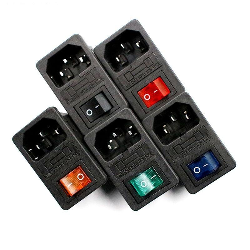 With 10A Fuse! Red Rocker Switch Fused IEC320 C14 Inlet Power Socket Fuse Switch Connector Plug Connector Red Green Blue Black.